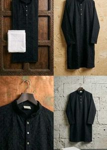 Men's Black Lucknowi Chikankari Kurta Set
