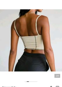 Cream Corset Top with Contrast Stitching