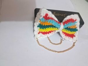 Handmade Crochet Rainbow Bow Hair Clip🌈