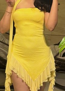 Yellow Lace Ruffle Dress