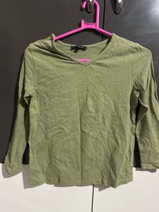 Olive Green V-Neck Long Sleeve Top