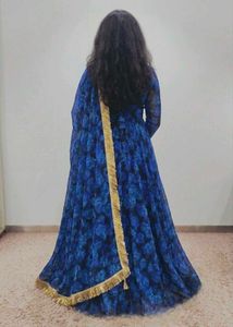 Blue Floral Anarkali with Dupatta (Size M)