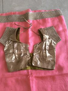 Elegant Pink Saree with Gold Border