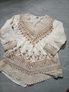 Embroidered Kurta with Lace Trim