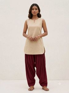 Solid Beige Short Sleeveless Kurta