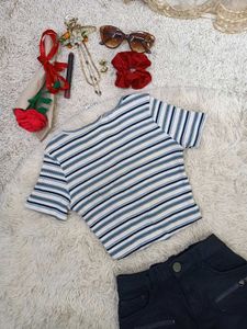 Striped Ruched V-Neck Top