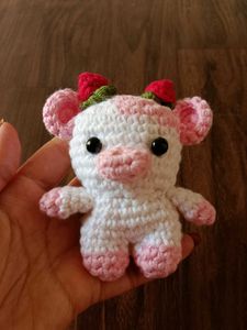 Crocheted cute Strawberry Cow keychain