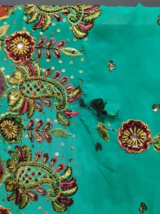 Stunning Embellished Teal Saree