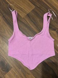 Pink Ribbed Cropped Top