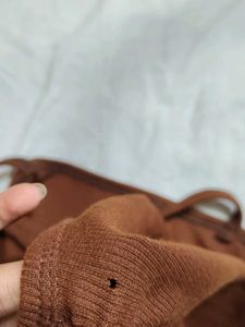 Ribbed Brown Two-Piece Top Set