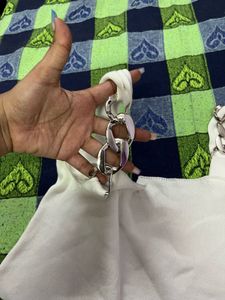 White Chain Strap Crop Top