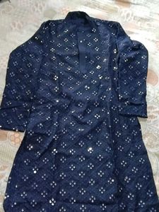 Men's Navy Blue Embellished Kurta