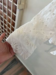 Zara White Eyelet Tie-Front Top