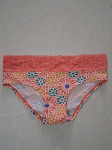 M Pretty Floral Print Briefs with Lace Trim