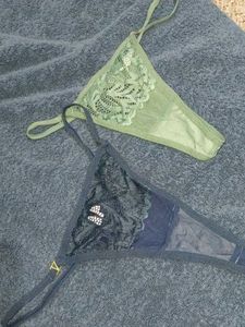 Lace Trim Thong Panty Combo