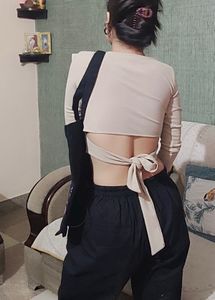 Beige Backless Crop Top