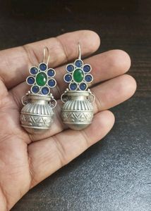 Very Very Beautiful Brass Earrings With Semi-precious Stone Work 👌 😍