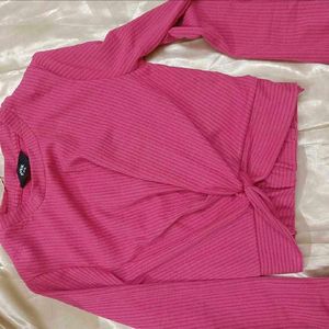 Chic Pink Ribbed Twist-Front Top
