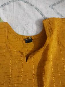 Mustard Yellow Kurta with Striped Detail