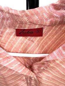 Chic Sheer Chevron Print Button-Up Shirt