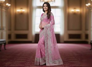 Dark Pink Silver Zari Saree Now ₹4500