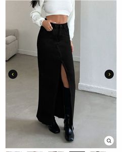Black Denim Long Skirt