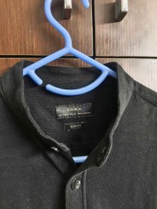 Zara Man Black Band Collar Shirt