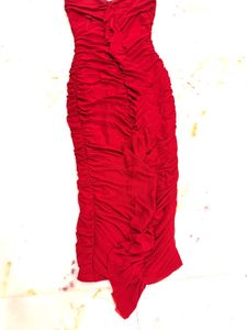 Shein Chic Ruched Strapless Red Dress
