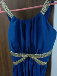 Blue Party Dress with Gold Detail