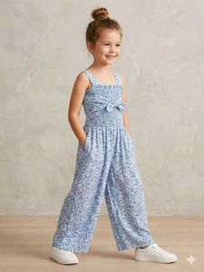 Cute Blue Floral Jumpsuit for Girls
