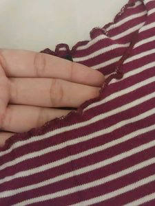 Maroon &amp; White Striped Cropped Top