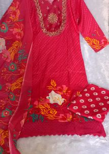 Fuschia Golden Detailing Cotton Suit