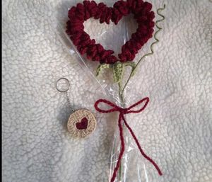 Crocheted Heart Flower with Keychain