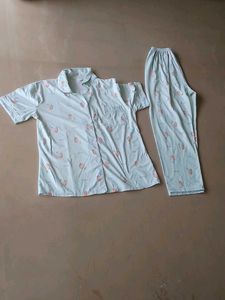 sea green Peach Print Pajama Set