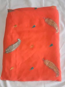 Orange Saree with Silver Embroidery