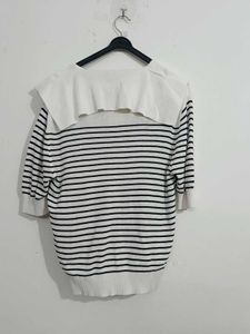 Striped Knit Top with Peter Pan Collar