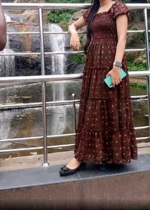 Chic Brown Floral Maxi Dress