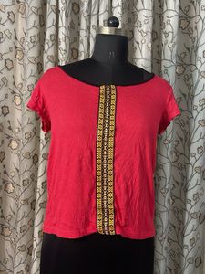 Vibrant Red Embroidered Top