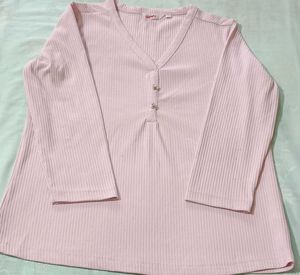 Pretty Pink Ribbed V-Neck Top