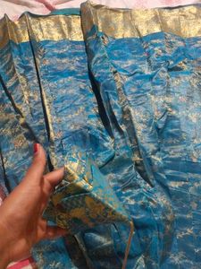 Blue  Lehenga Choli pure gold zari silk