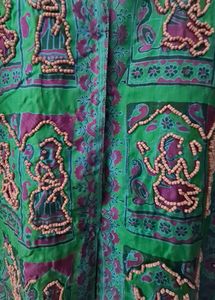 Ethnic silk printed jacket with wooden bead work