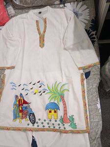White Kurta Set with Hand Embroidery