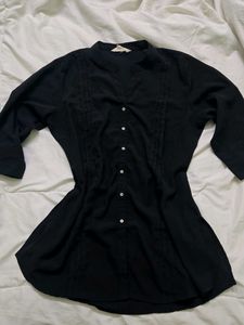 Black Button-Up Tunic Top