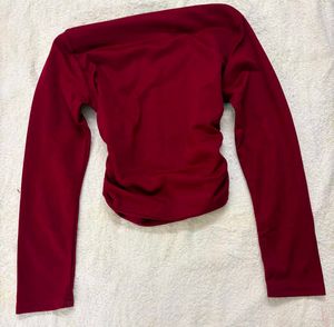 Maroon Ruched Long Sleeve Top