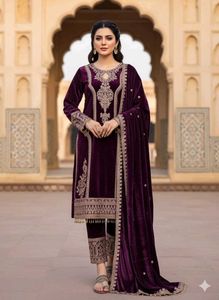 Bust 38 Elegant Embroidered Velvet Kurta Set