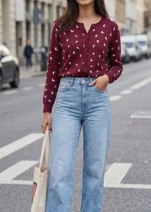 Burgundy Heart Print Cardigan
