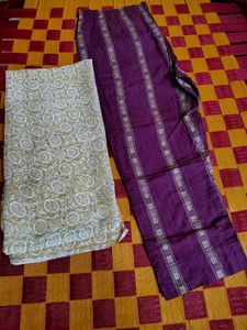Purple Kurti with Pants and Scarf Set