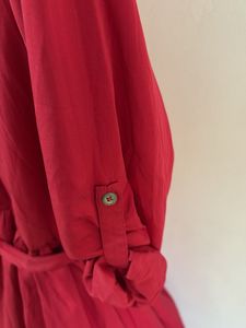 Chic Red Button-Up Belted Dress