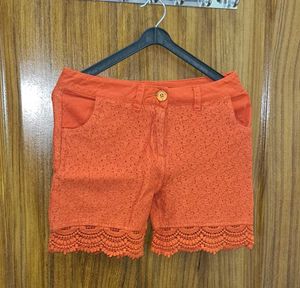 Chic Orange Lace Shorts