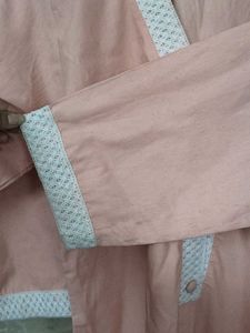 Peach Khadi Cotton Kurta Set with White Lace